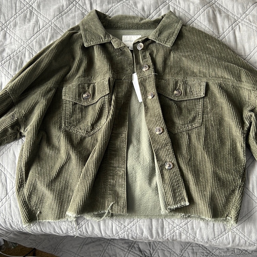 American Eagle Green Corduroy Cropped Jacket